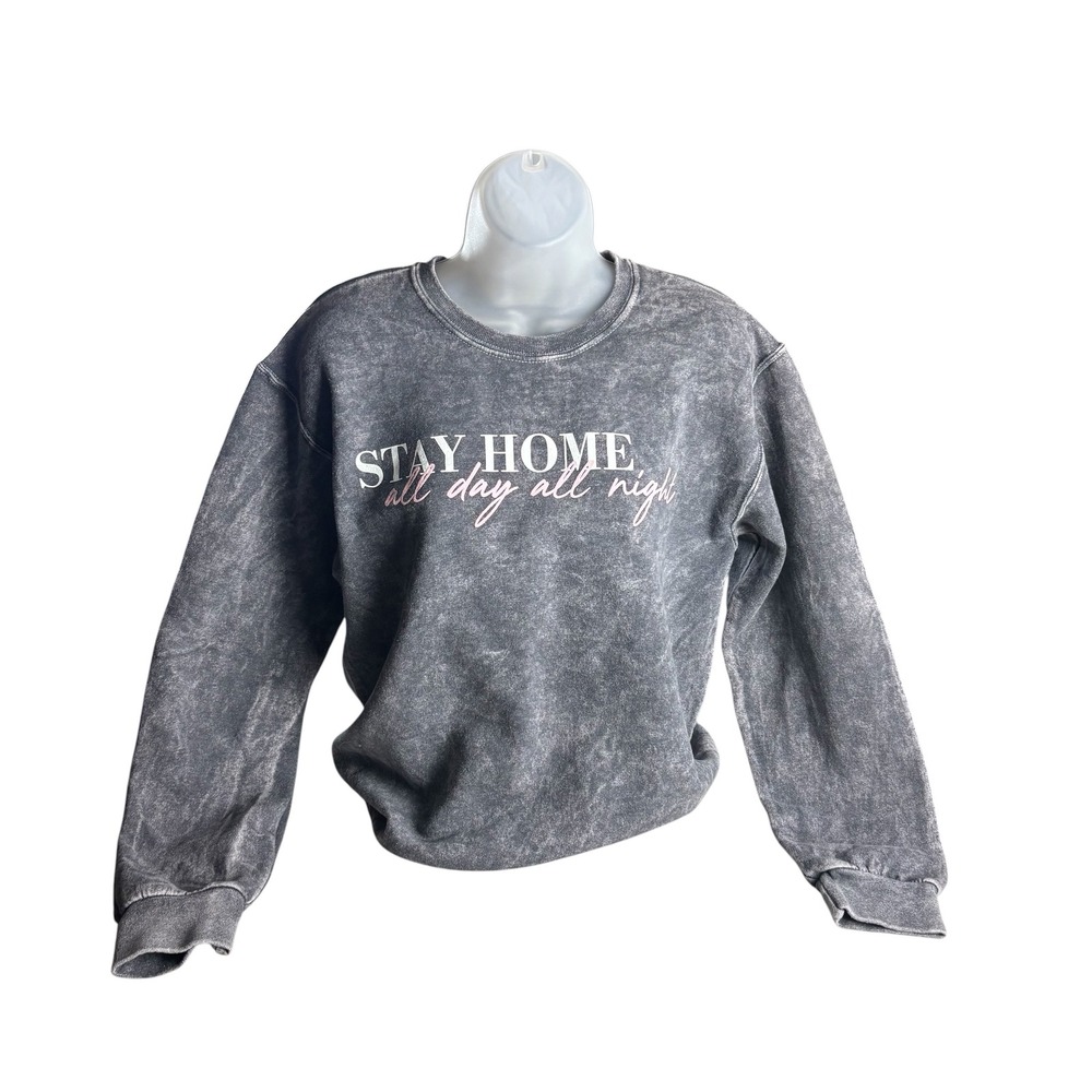 Cold Crush Sweatshirt Womens Small Gray Acid Wash Stay‎ Home Graphic Loungewear
